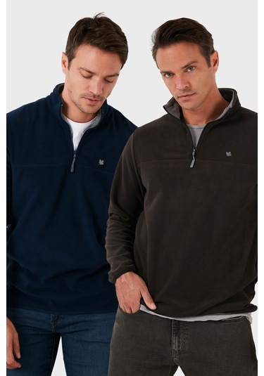 Buratti Slim Fit Anti-Pilling Tüylenme Yapmayan Bato Yaka Şardonlu 2'Li Paket Erkek Polar 5906001S2 Antrasit-Lacivert