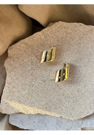 Altın Renkli Yarım Külah Küpe Çok Renkli