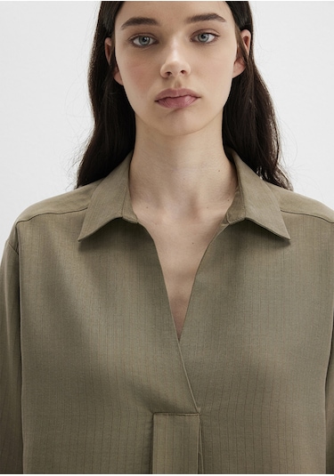 Mavi - Haki Tencel Karışımlı Bluz 1211423-87538 Yeşil