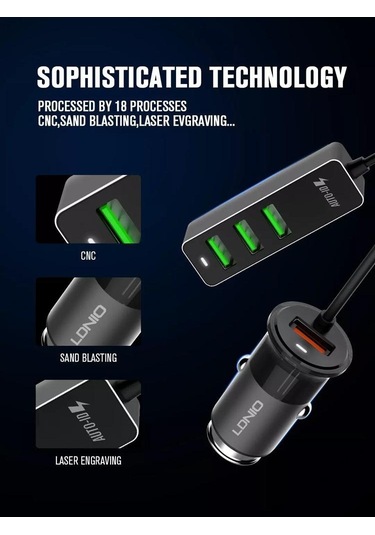 Ldnıo 4 Portlu Fast Qc3.0+2.4a+3.1a Usb Araç Şarj Cihazı Mpv Araç Telefonu İçin 120cm Uzatma Kablosu İle Evrensel Usb Hızlı Adaptör -