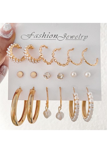 Skycity Şık Tasarım 9 Çift Küpe Seti - Alloy Malzeme, 3-18mm Çap, 10g Ağırlık Gold