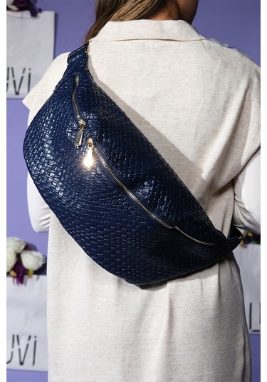 Venta Lacivert Örgü Kadın Büyük Bel Çantası Lacivert