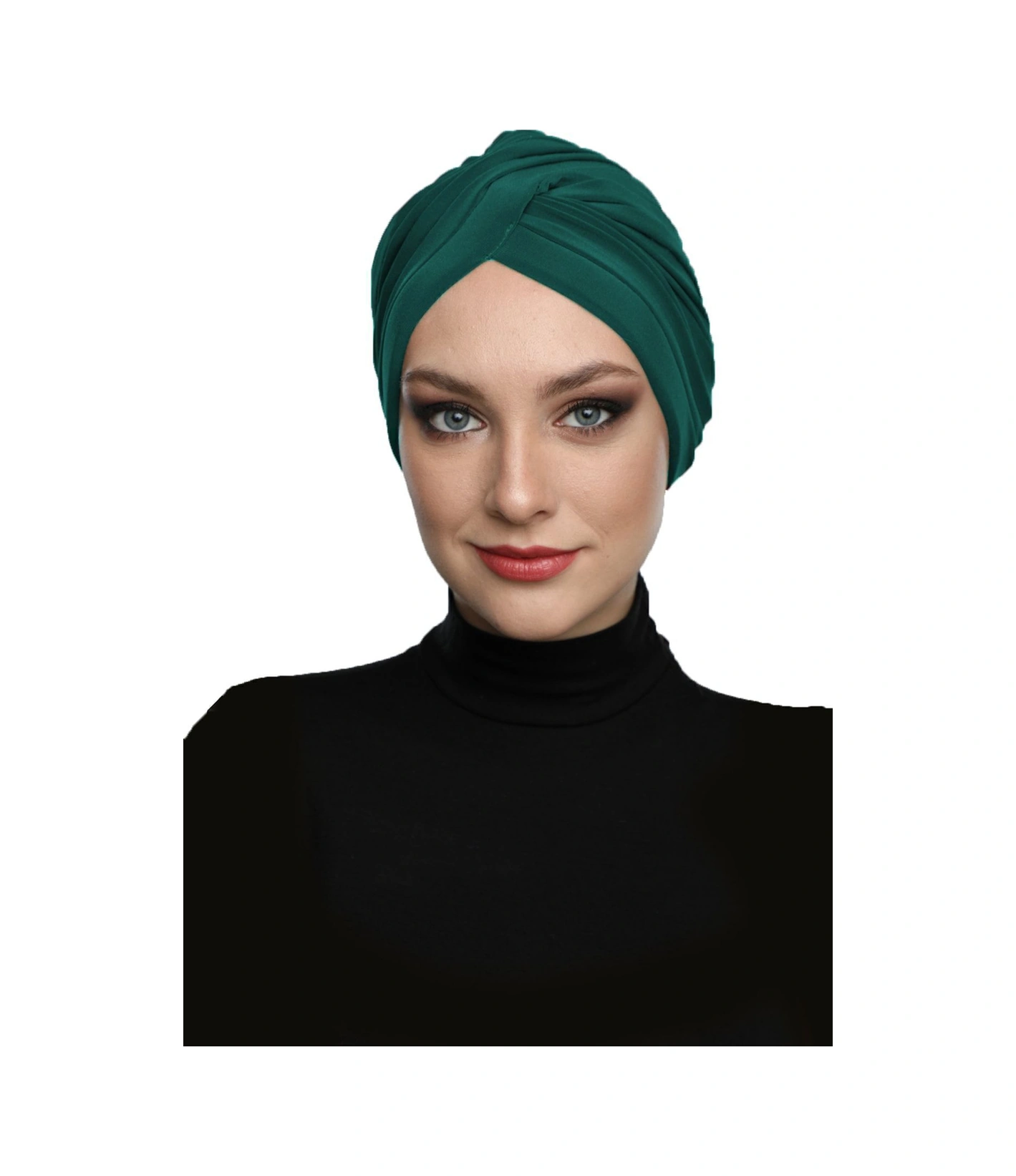 Çapraz W Nervürlü Ensesi Bantlı Yeşil Hazır Türban Tesettür Havuz Bonesi Hürrem