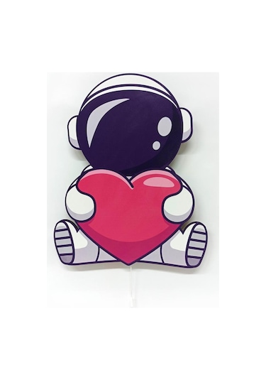 CajuArt Kalpli Astronot Ahşap Işıklı Çocuk Odası Duvar Tablosu