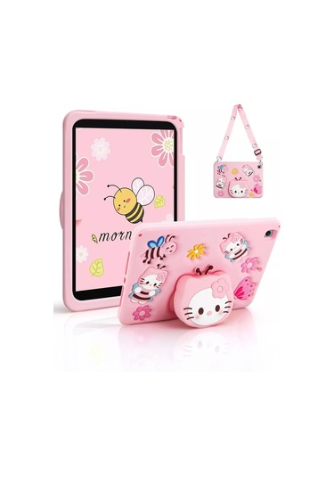 Apple Ipad 8. Ve 9. Nesil 10.2 Inç 2020 / 2021 Uyumlu Kedi Kılıf Standlı Eğlenceli Koruma Pudra