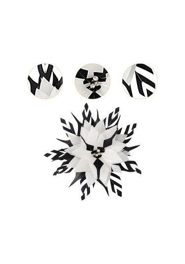 Suntek Çiçek Tüy Broş El Yapımı Saç 23cm-beyaz-ve-siyah Beyaz Ve Siyah