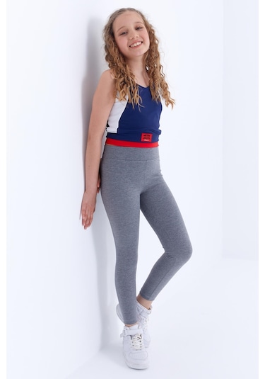 Tommylife Tommy Life Gri Melanj Yüksek Bel Dar Paça Kız Çocuk Tayt - 75047 Gri Melanj