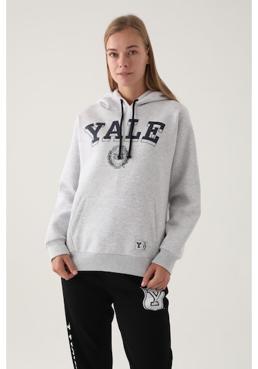 Yale Kar Melanj Kanguru Cep Kapüşonlu Kadın Sweatshirt 5274-41117 Kar Melanj