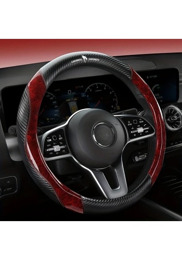 Chuangyinshop Gray Deri Direksiyon Kılıfı - Ahşap Desen Karbon Fiber Mikrofiber 14 1/2-15 İnç Konforlu Kaymaz Gri