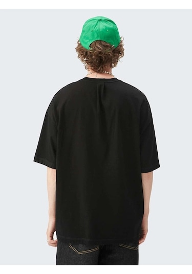Erkek Siyah Oversize Yep Baskılı T-shirt Siyah