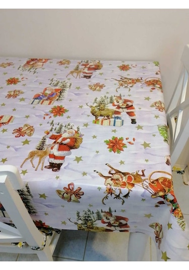 Yeni Yıl Desenli Elyaflı Pvc Muşamba - Silinebilir Masa Örtüsü Mavi