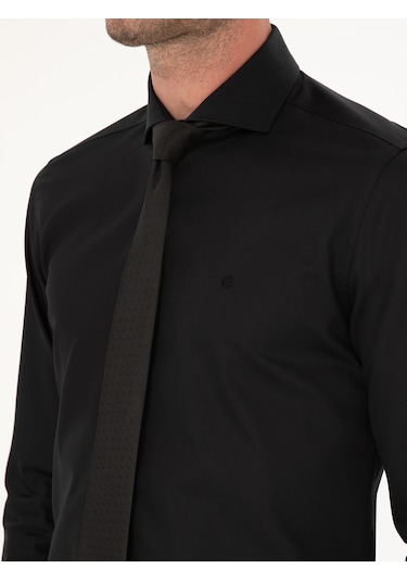 Cacharel Siyah Slim Fit Pamuk Klasik Gömlek
