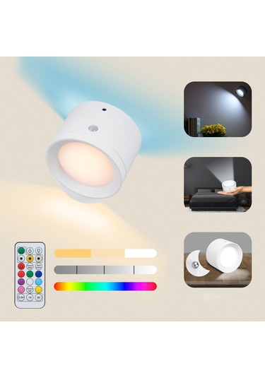 Skycity Magnetik Duvar Lambası: Hareket Algılayıcı, 3 Renk Tonu Okuma Işığı Ve Rgb Stüdyo Işığı, Dokunmatik Kumanda Kontrolü, 2000mah Pil, Zamanlayıcı Beyaz Beyaz