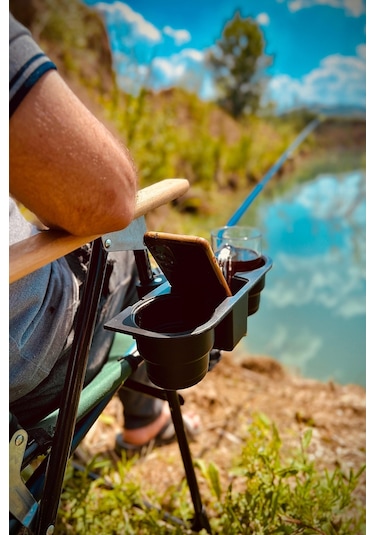 Hr Plast Kamp Sandalye Bardaklık İçecek Telefon Tutucu Aparat Mavi