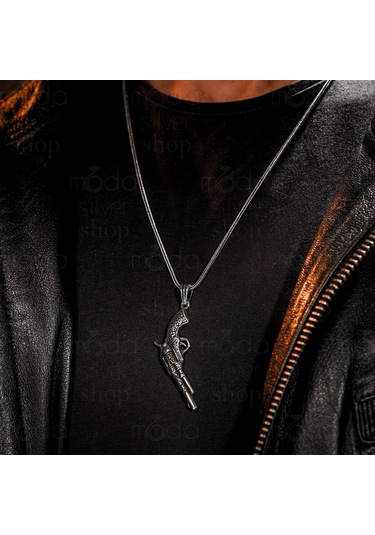 925 Ayar Gümüş Silah Tasarım Erkek Kolye Gümüş