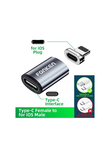 Fonken Manyetik Usb C Kablosu - 3'ü 1 Arada Şarj Dönüştürücü Otg, Huawei Samsung Uyumlukoyu Gri90 Cm