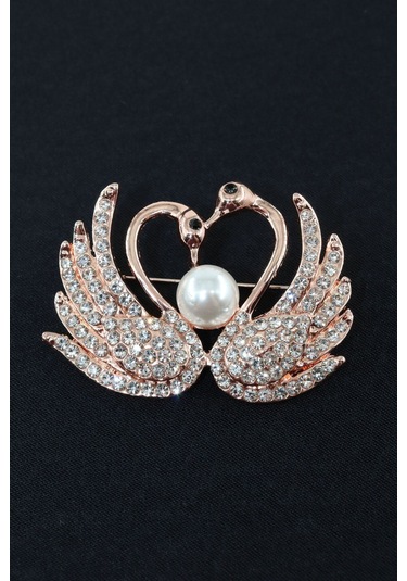 Aşık Kuğu Broş. Altın Renkli Kalpli Aşık Kuğulu Yaka İğnesi Broş. Kadın Broş. Kuğu Broş. Kalp Broş Gold