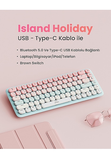 Ugreen Fun+ Renkli Tuşlu Aydınlatmalı Brown Switch Mekanik Bluetooth Kablosuz Türkçe Q Klavye
