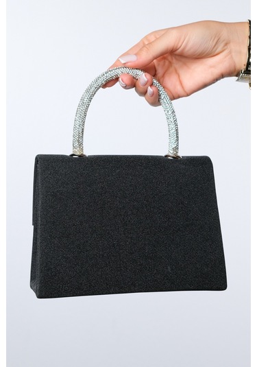 Valeria Siyah Simli Taşlı Kadın El Çantası Siyah Simli