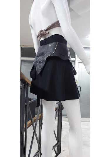 Eren Style Boho Antik Tokalı Zımbalı Hakiki Deri Kemer 80 Cm-95 Cm -9276 Siyah