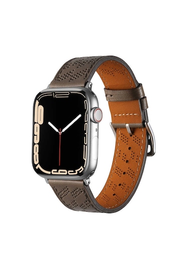 Teknocep Watch 44mm Uyumlu Krd-76 Pu Deri Kordon Strap Kayış Clo- Gri