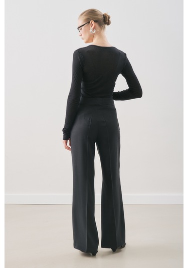 Dökümlü Tencel Pileli Pantolon Siyah Siyah