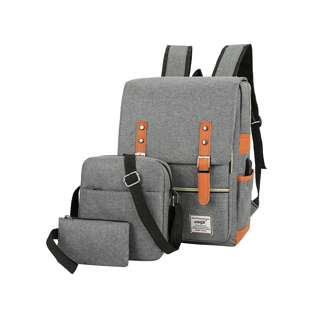 Yifomall Gri Renkli Unisex Çift Askılı Çanta 3'lü Set - Büyük Kapasiteli Dışarıda Kullanıma Uygun Seyahat Ve Çalışma Çantası