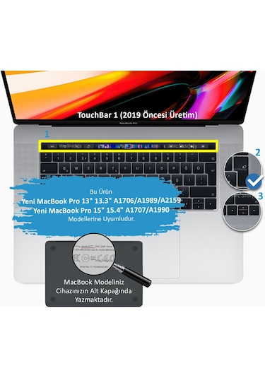 Apple Uyumlu MacBook Pro TouchBar Klavye Koruyucu 13inc 15inc Türkçe Ombre