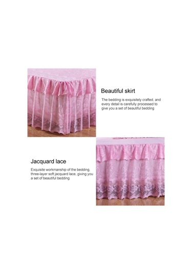 Sones Dantel Yatak Etek Çarşaf Prenses Yatak Örtüsü Yatak Örtüsü, Boyut: 200x220cm Pembe