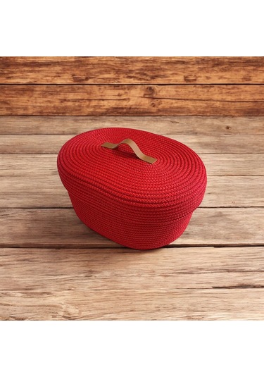 Hasır Sepet, Kapaklı Dekoratif Sepet, Çok Amaçlı Kutu, Kırmızı Oval Patates Soğan Sepeti