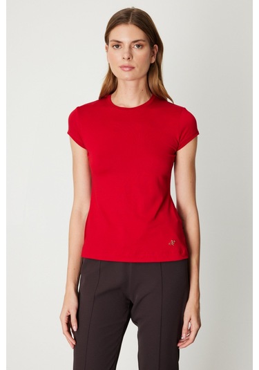 On Kadın Sıfır Yaka Ay Kol Basic Bluz 61302 Kırmızı Kırmızı