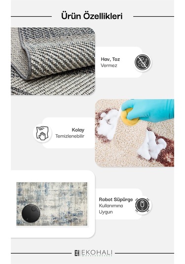 Modena Mdn 02 Cream Blue Şık Ve Modern Sıkı Dokuma Hav Toz Vermez