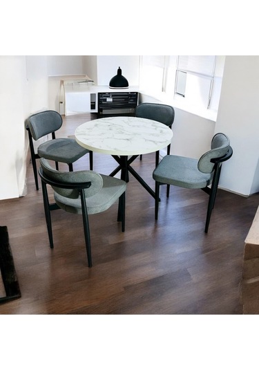 Yeliz Mutfak Masa Takımı 4 Kişilik Beyaz Mermer Desenli Yeliz012 Açık Gri