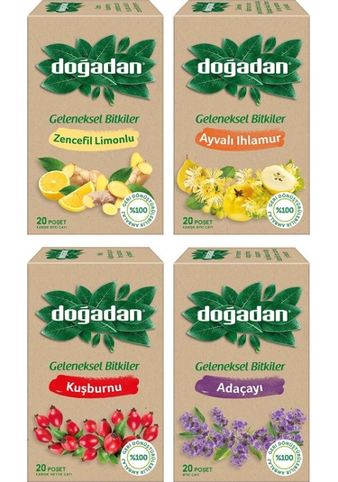 Doğadan Geleneksel Bitkiler 20 Li Bardak Poşet 4 Lü Karma Paket