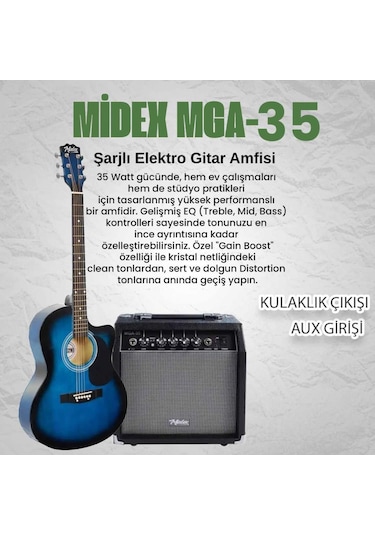 Midex Rg-560bl-amp Mavi Amfili Elektro Akustik Gitar Full Set