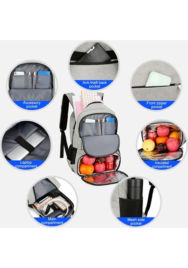 Öğle Yemeği Sırt Çantası, Erkekler Kadınlar Için Yalıtımlı Koyu Gri Diğer Çok Renkli