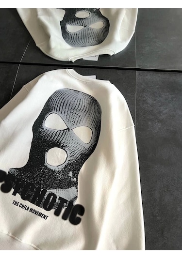 Simala Kışlık Bisiklet Yaka Baskılı Sweatshirt - Beyaz Beyaz