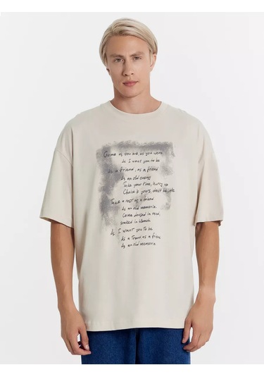 Mark Formelle Baskılı Oversize Tişört 247800498 Bej