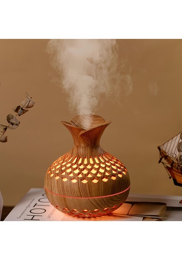 Nemlendirici Aroma Makinesi Gece Işığı 3in1, Ahşap Tahıl Çiçek Zen Nemlendirici, Mini Soğuk Sis Nemlendirici Hafif Ahşap Tahıl Renk 3 Renk Uzaktan Kumanda Yok