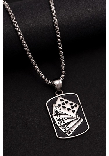 Poker Royal Flush Maça Figürlü Paslanmaz Çelik - Sevgiliye - Eşe - Babaya - Arkadaşa Hediye Kolye