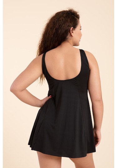 Kadın Büyük Beden Düz Askılı Etekli Elbise Mayo Siyah-siyah 30644 - 1 Siyah