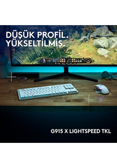 Logitech G915 X Lightspeed Tkl Düşük Profilli Rgb Aydınlatmalı Gl Blue Pc/mac Için Kablosuz Ingilizce Q Oyun Klavyesi, Beyaz