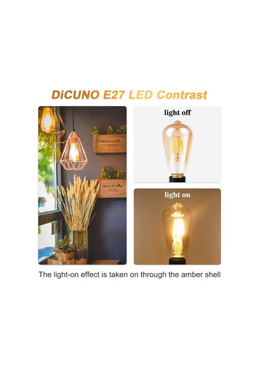 E27 Vintage Ampul, Dekoratif Led Edison Ampul, Sıcak Beyaz Kehribar Cam 2700k, Kısılamaz, Kafe İçin E27 Led Ampul Diğer