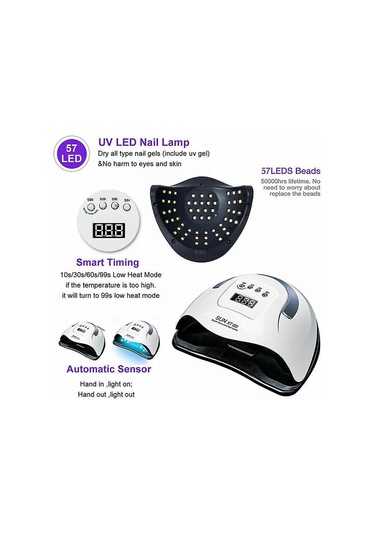 Skycity 57 Led 360w Uv Cila Lambası, 4 Zamanlayıcı, Hareket Sensörü Ve Hafıza Fonksiyonu İle Tüm Jeller İçin Ev Ve Salonu Uyumlu Kurutucu