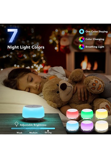 Maiyame Bebek Uyku Rahatlatıcı Cihazı - 34 Yumuşak Ses & 7 Renkli Gece Lambası - 3 Ayar Zamanlayıcı - Dahili Li-pol Batarya Beyaz Beyaz