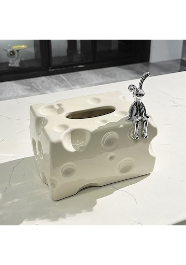 Geeroyoo Krema Beyaz Seramik Mendil Kutusu - Büyük Kapasiteli, Modern Tasarım, Oturma Odası/çay Masası Dekorasyonu