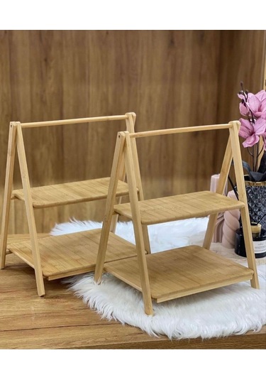 Qerhome 2 Katlı Bambu Dekoratif Sunumluk & Baharat Standı Tina Kahverengi