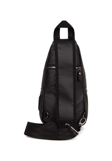 Unisex Siyah Yıkama Deri Göğüs Ve Omuz Çantası Kulaklık Çıkışlı A
