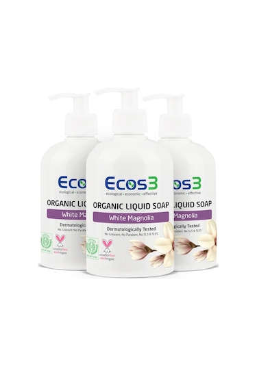 Ecos3 Organik Beyaz Manolya Sıvı Sabun 500 ML x 3