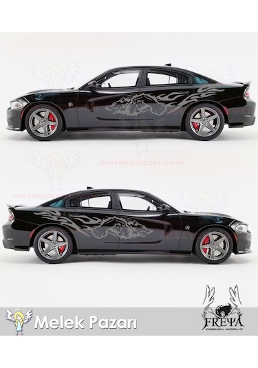 90x21cm-Kurt Alevli Yan Kapı Araba Sticker. Alevli Kurt Oto Arka